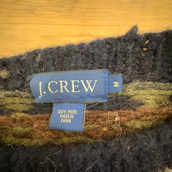 J. Crew Men's Navy and Brown Patterned Crewneck Sweater - Picture 4 of 5